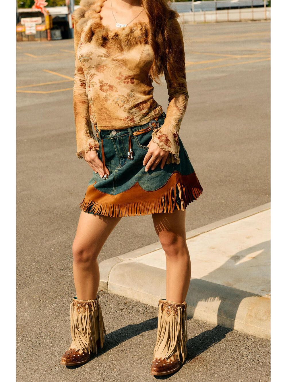 Myra Nashville Nights Fringe Boots Genuine Leather with Swarovski Stones
